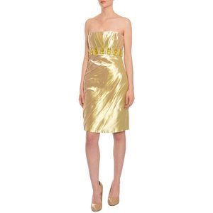 Badgley Mischka yellow-gold cocktail dress